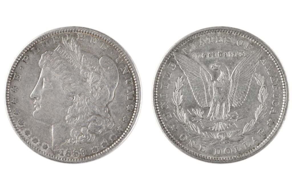 Morgan Silver Dollar historic collectible coin on white background