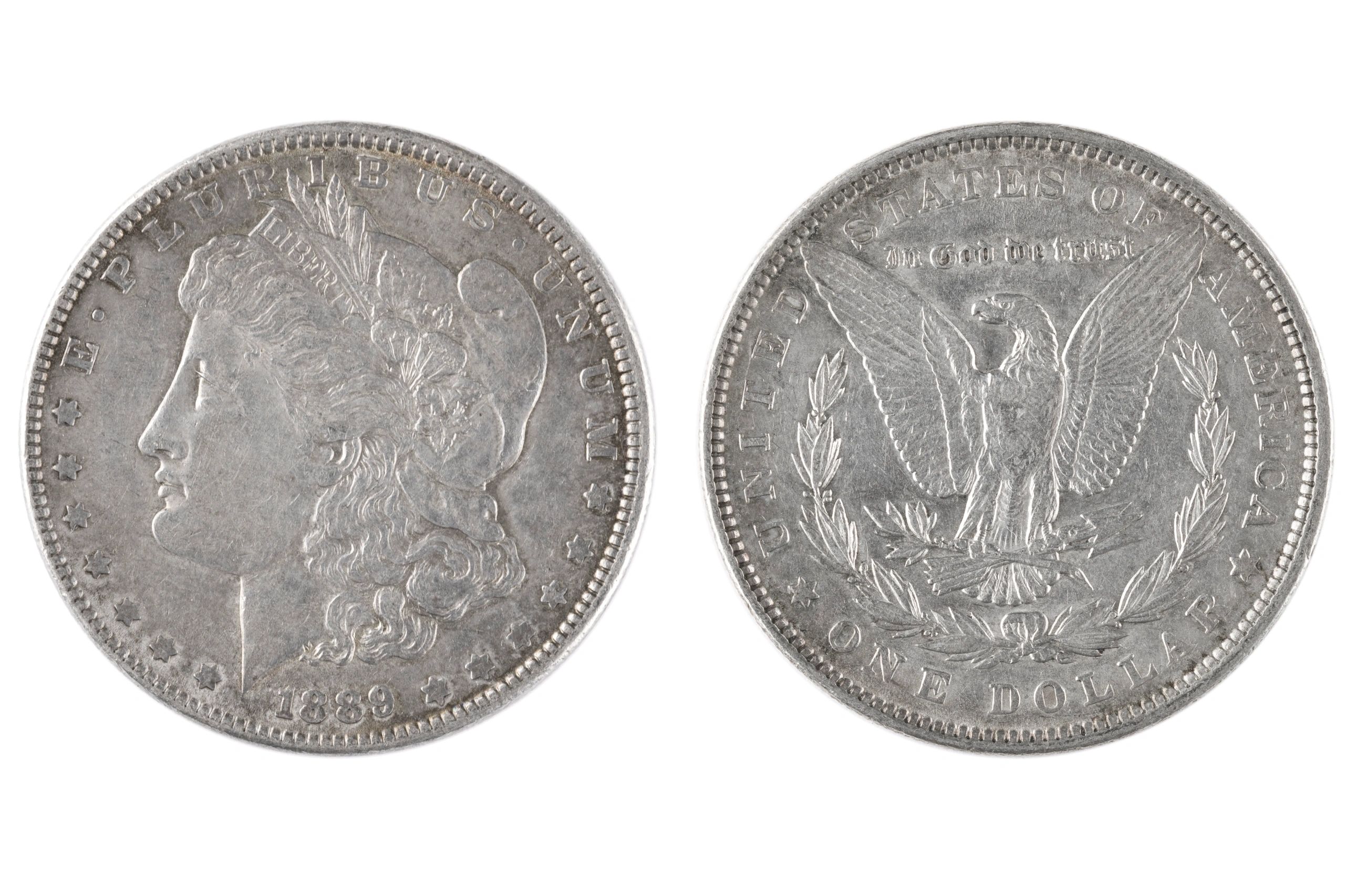 Morgan Silver Dollar historic collectible coin on white background